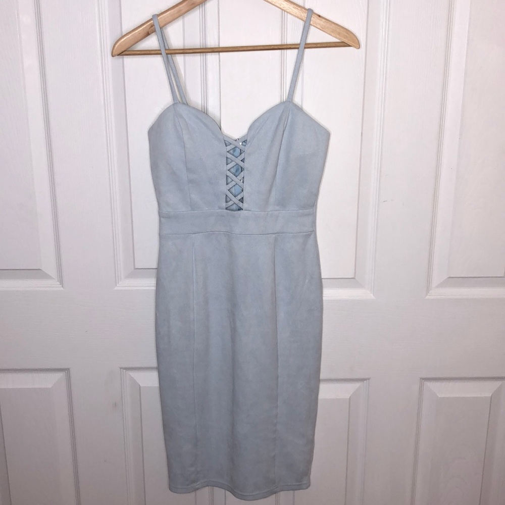 Baby blue suede mini dress